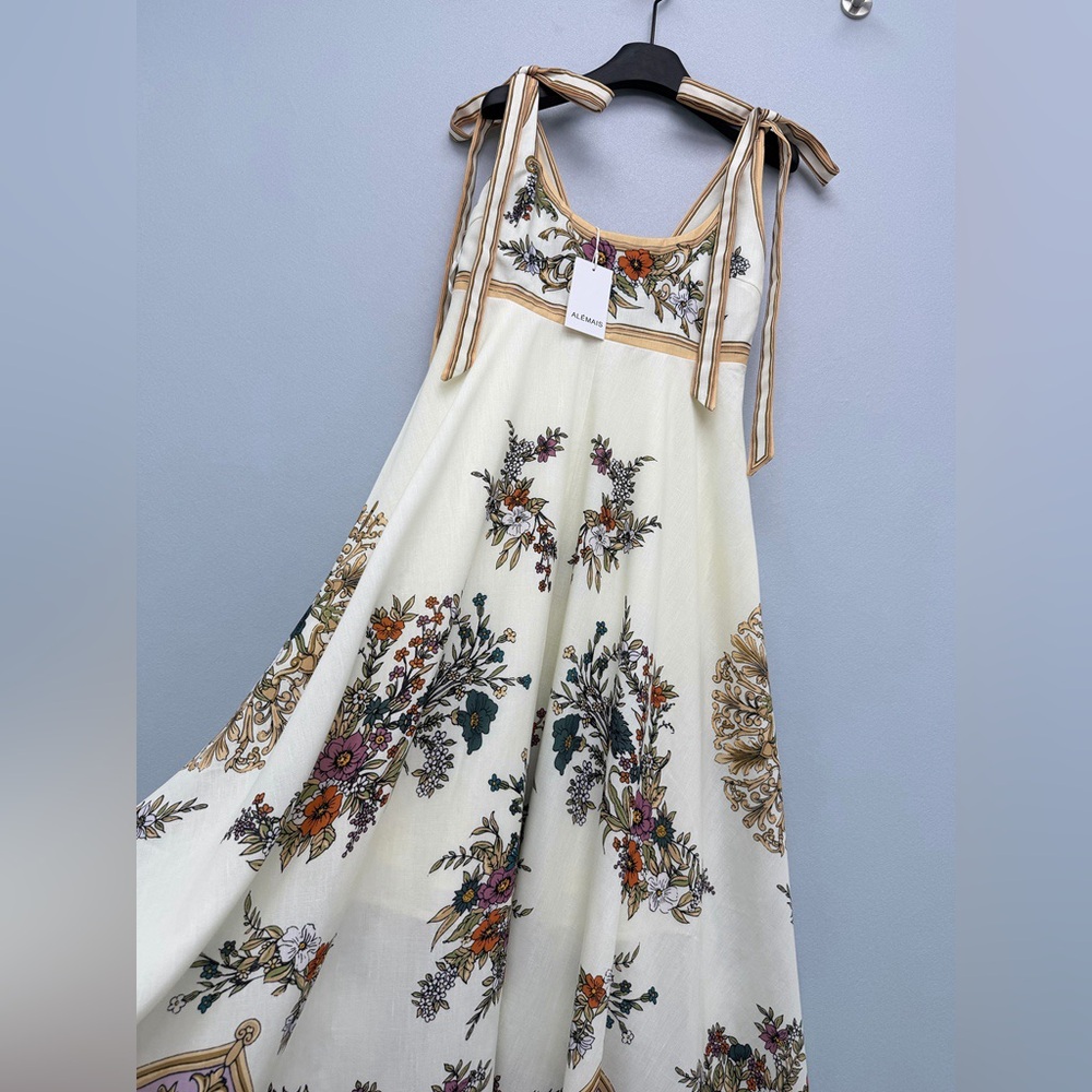 Alemais Vintage Floral Baroque Print Tie Shoulder Midi Dress - Picture 3 of 9